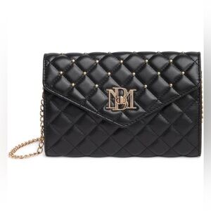 NWT Badgley Mischka Black Quilted Crossbody Bag with Gold Chain & Studs